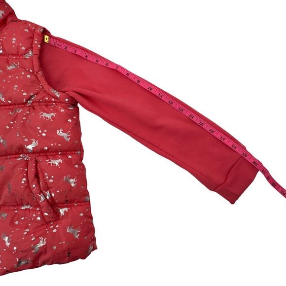 Pink Platinum Silver Unicorn Print Girls Hooded Puffer Vest Jacket Size‎ 10/12 - Picture 9 of 11